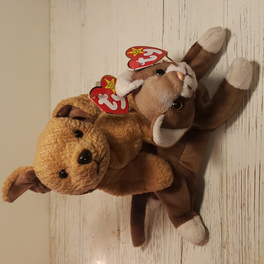 Vintage Ty Beanie Baby Pair Tuffy the Terrier '96 & Pounce the Cat '97 NWT